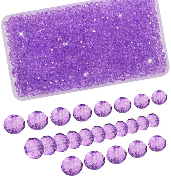 Accessorini per gioielli - Set di 1000 sfere di cristallo in vetro - Sfera di spaziatura a faccia rotonda 4mm - Progetto di artigianato DIY - Scatola di conservazione trasparente - Sfere di vetro