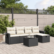 Set Divano da Giardino 6 pz con Cuscini Nero in Polyrattan