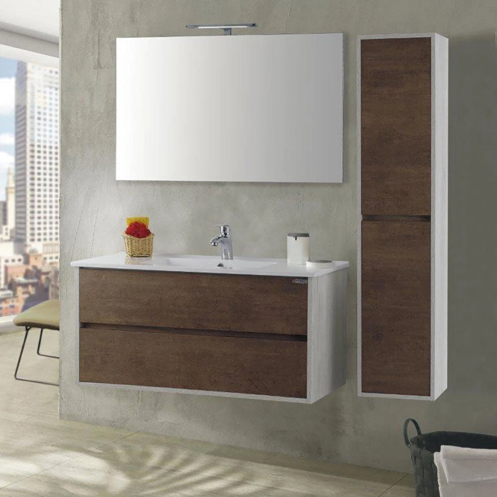 Mobile da Bagno Sospeso 80cm Colonna P18cm Mazzoni Maiorca Plus Noce Scuro Frassinato