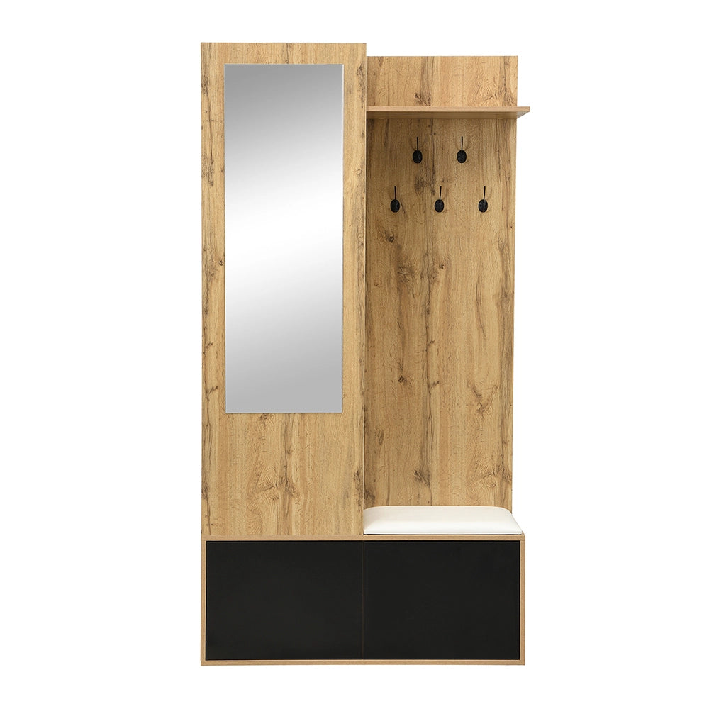 Set armadio corridoio - Xylo - 5 ganci specchio mobile scarpe ripiano nascosto panca