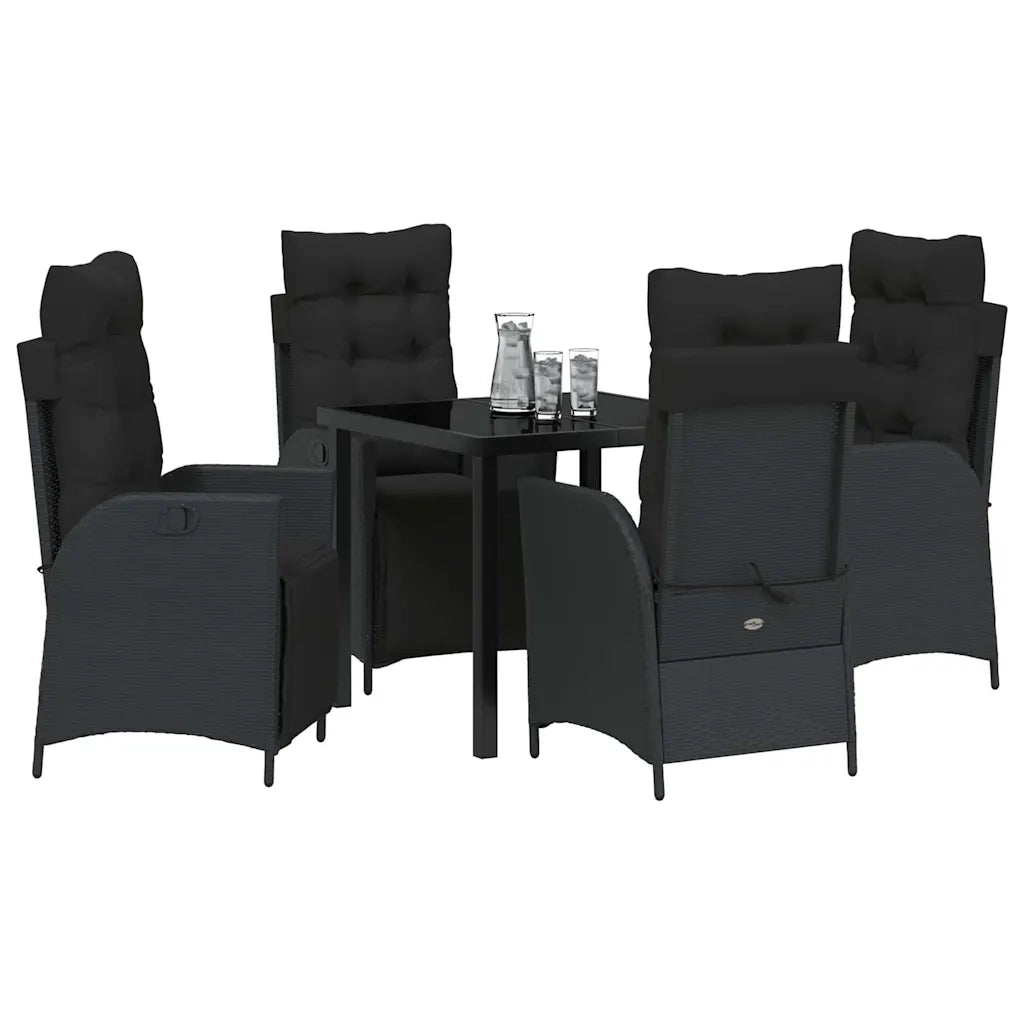 Set da Pranzo per Giardino con cuscino 5 pcs Nero polyrattan 3380534