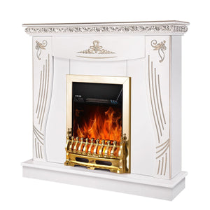 Camino Elettrico da Pavimento 103,5x110x30 cm Effetto Fiamma 2000W Napoli & Galileo Gold Bianco