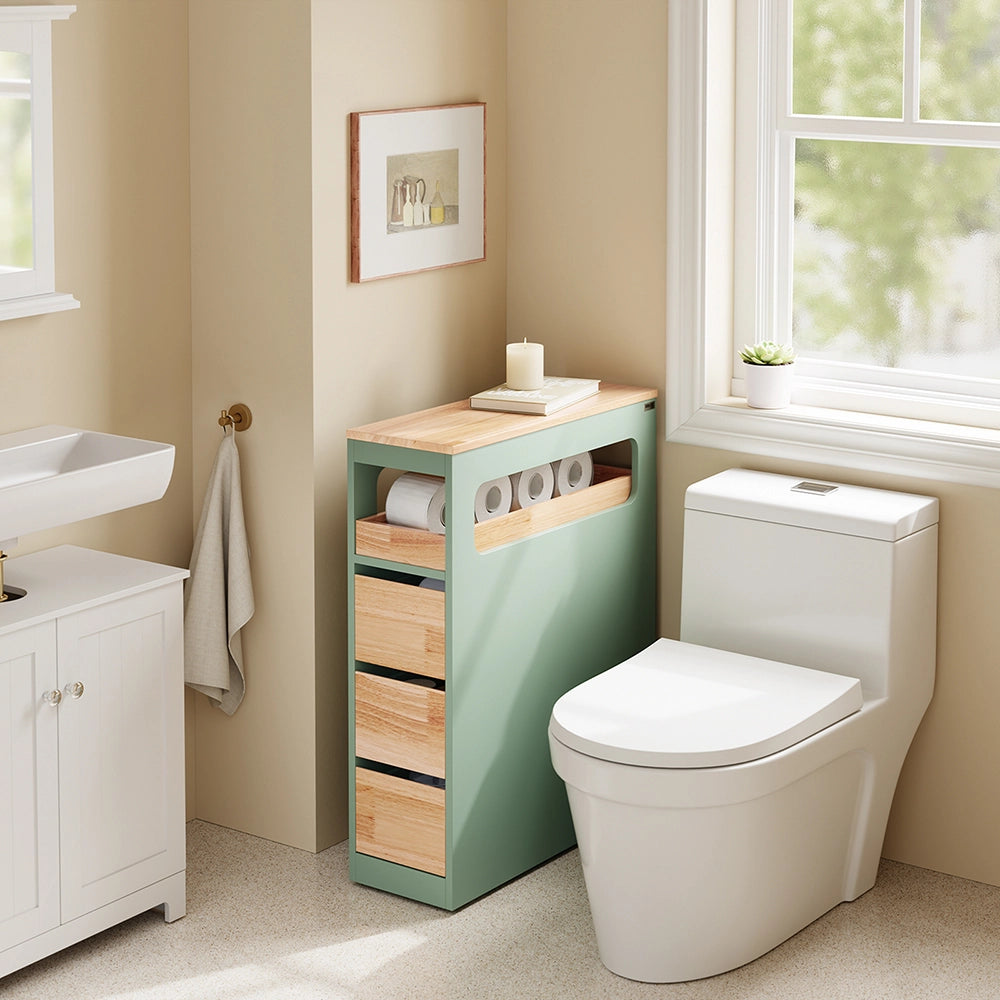 SoBuy | Mobiletto bagno salvaspazio verde con 4 ruote | Mobile bagno con 3 cassetti | Cassettiera per bagno | 23.3x65.3x82.0 cm | Capacità di carico 40 kg | BZR54-II-GR