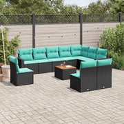 Set Divani da Giardino 11 pz con Cuscini in Polyrattan Nero 3256505
