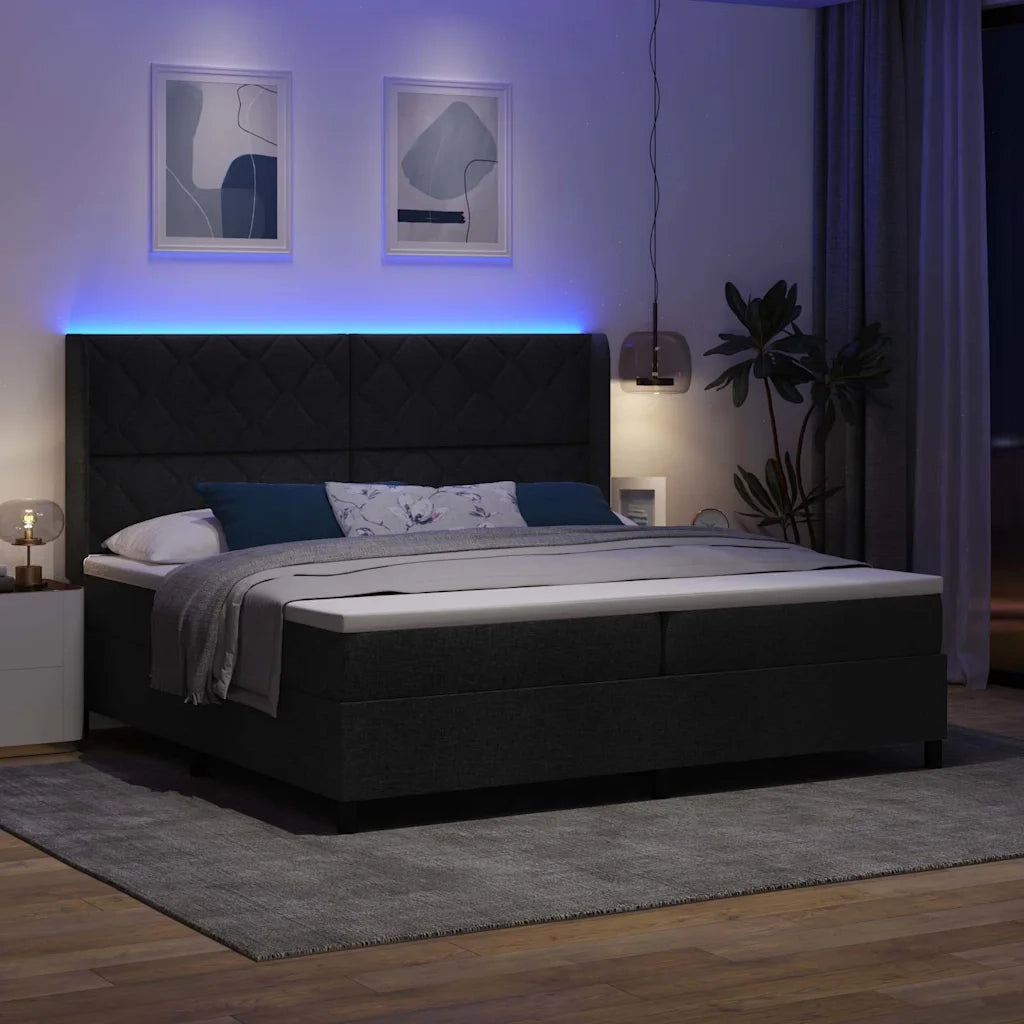 Letto a Sorgente LED con materasso Nero 200 x 200 cm Tessuto