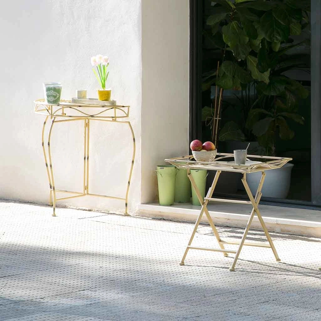 Tavolino in metallo giallo 60x40x58h