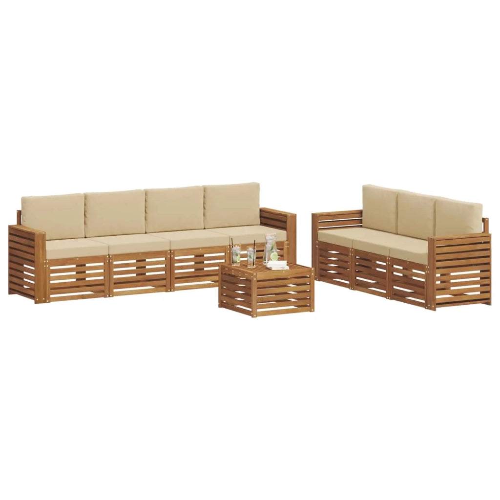 Set divani 8 pcs Naturale e Beige Legno di Acacia Massello 3374498