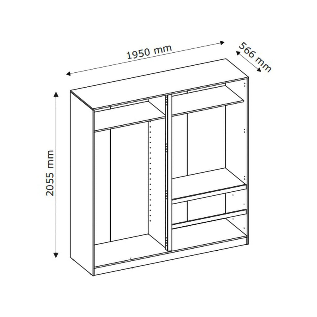 Armadio Camera da Letto Lesomiha, Guardaroba Grande 2 Ripiani, 195x205h cm Marrone Rovere Nodi