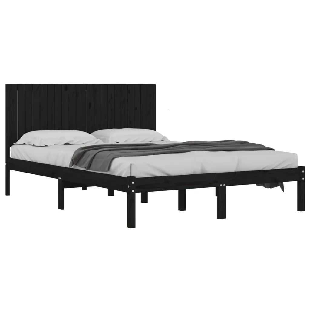 Giroletto-Struttura Letto Nero in Legno Massello di Pino 200x200 cm 152613