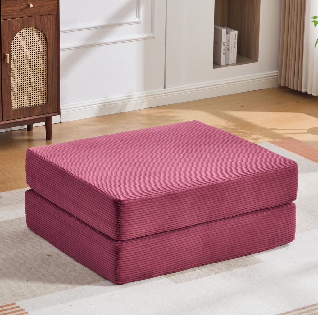 Pouf trasformabile in letto singolo in corduroy bordeaux; 109 x 95 x 43 cm