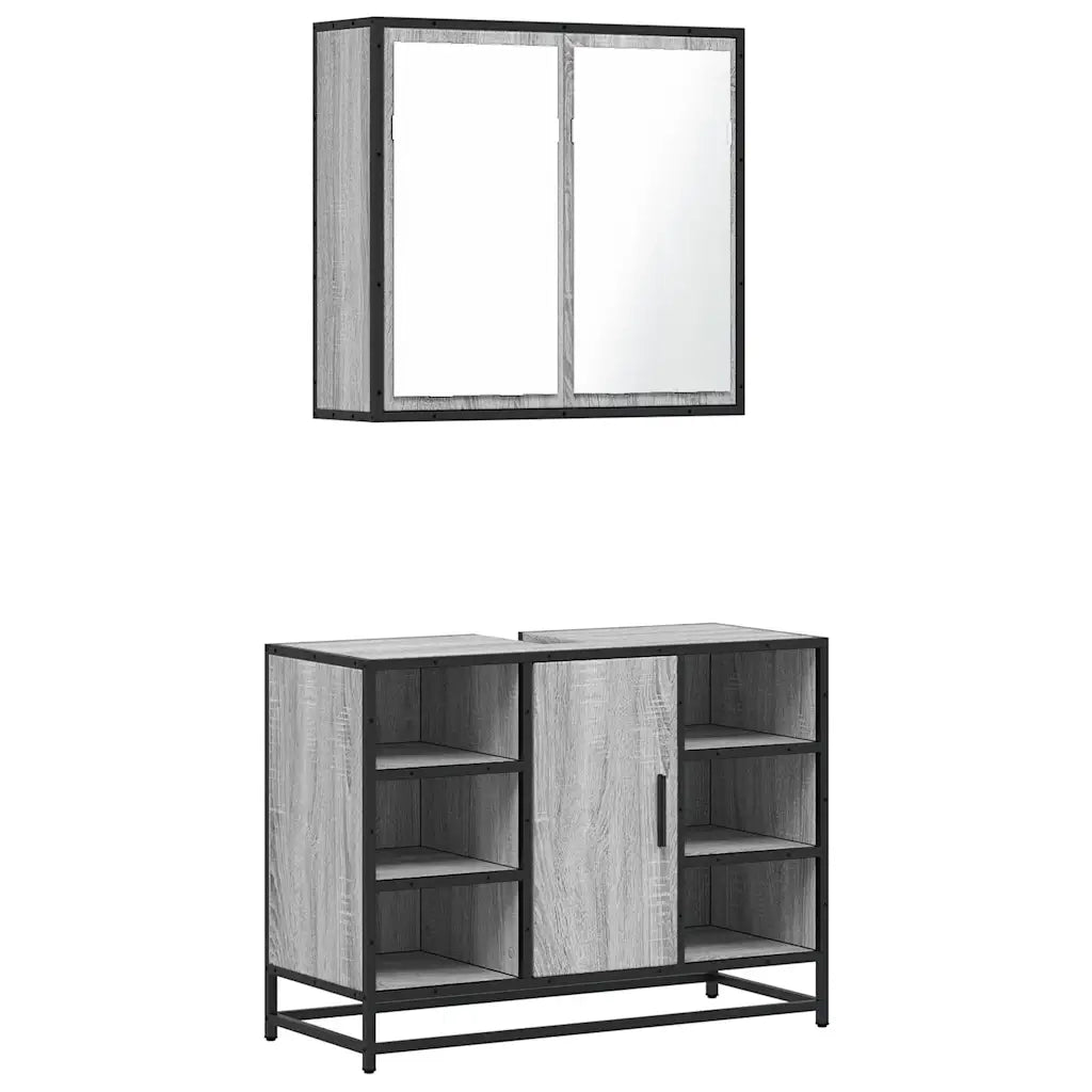 Set Mobili da Bagno 2 pz Grigio Sonoma in Legno Multistrato