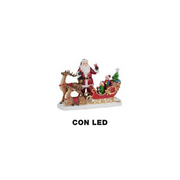 Babbo natale resina led con renna e slitta rosso cm 38,5x17,5h27