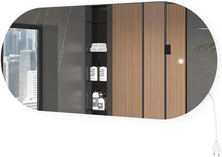 Specchio bagno, Bianco, 110 x 50 cm con illuminazione a LED, per montaggio a parete con sorgente luminosa LED integrata