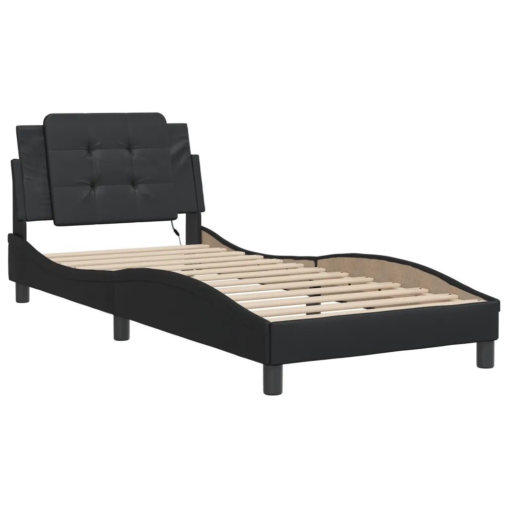 Letto singolo | Letto per adulti | Giroletto con LED senza Materasso Zadar Nero 80x200 cm