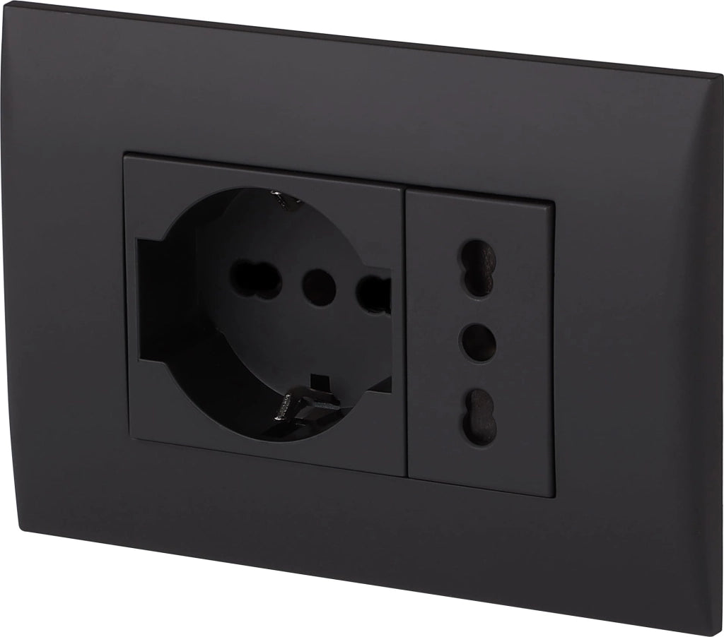 Kit Presa Bivalente Italiana Tedesca con Supporto e Placca Electraline