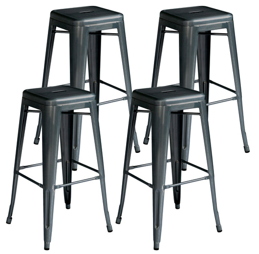 Set 4 Sgabelli Impilabili 44x44x77 cm in Lamiera Galvanizzata Piombo