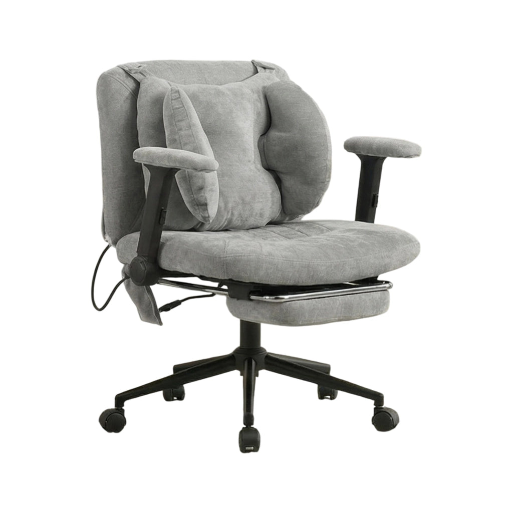 Sedia da ufficio girevole in tessuto grigio con altezza regolabile, supporto lombare e ruote