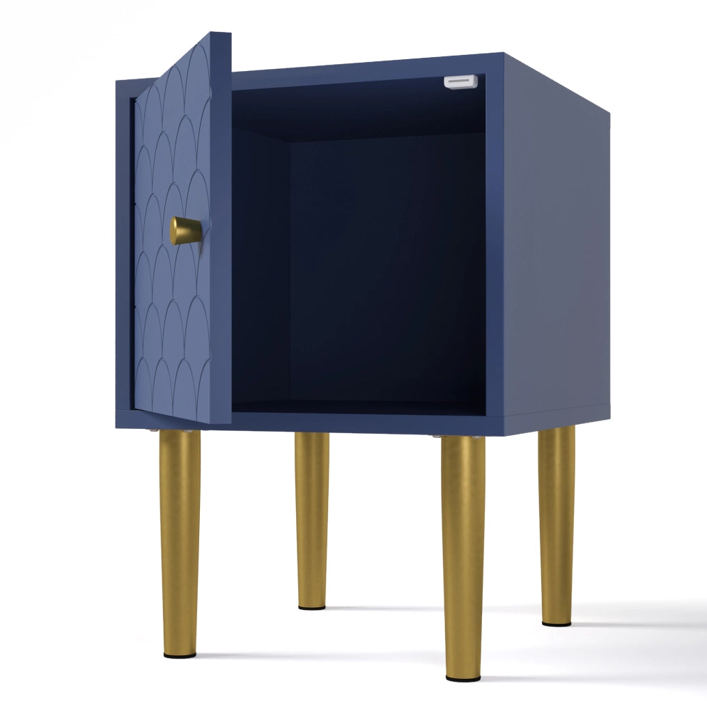 Comodino 35x35x51 cm blu navy in legno e metallo per camera