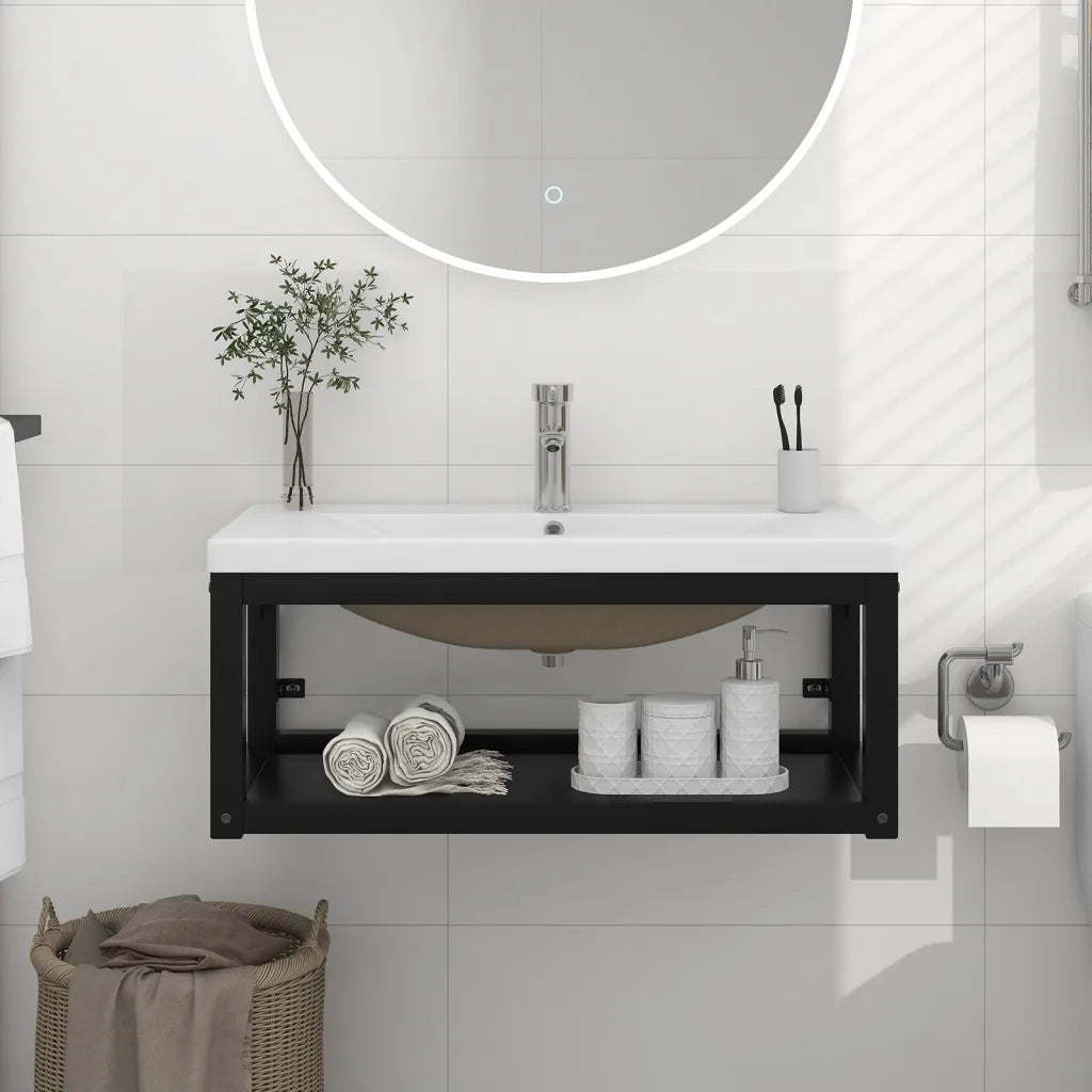 Telaio per Lavabo da Bagno con Lavabo Integrato Nero in Ferro CFW1530993