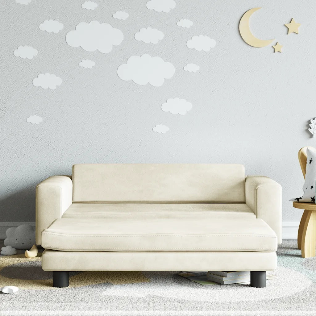 Divano Bambini con Poggiapiedi-Sofa-Divanetto Bambini Crema 100x50x30 cm in Velluto