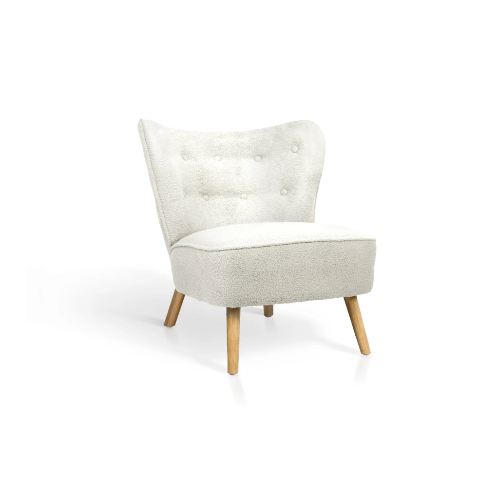 Poltrona Hispanohogar tessuto bouclé bianco con gambe Hispanohogar legno 78x72x80