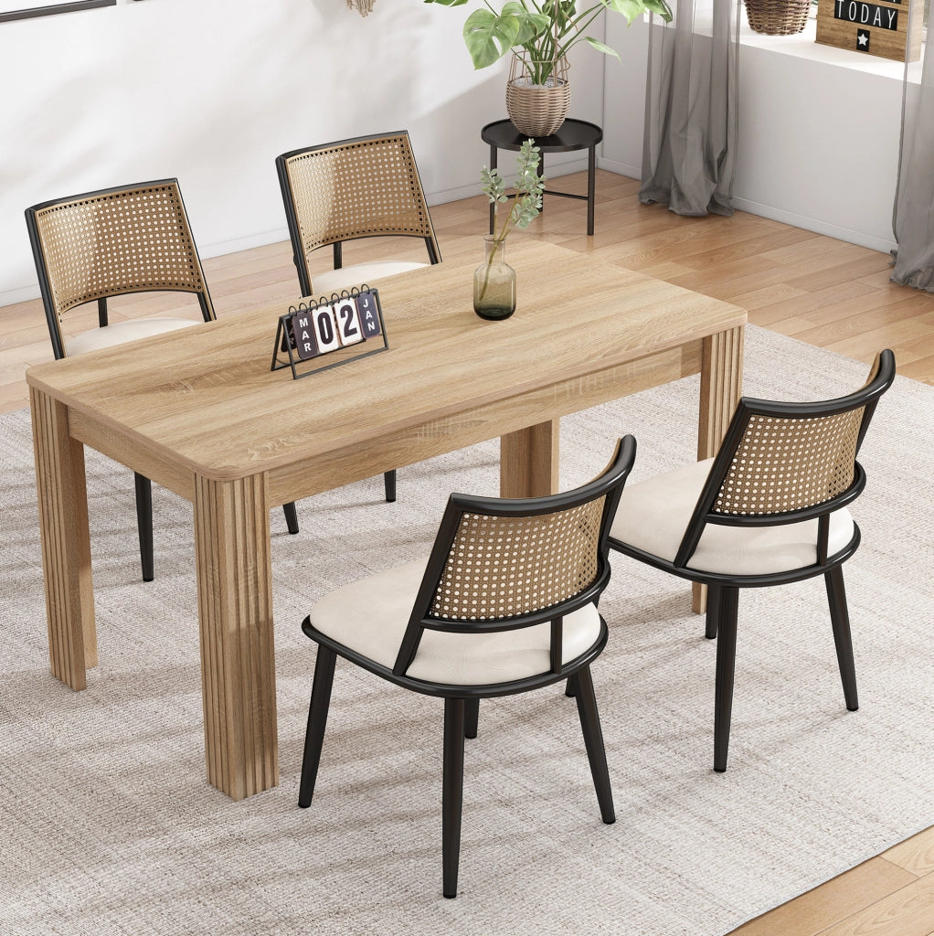 Set di 6 sedie da pranzo in rattan; seduta in PU; nere