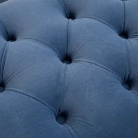 Panca Imbottita Fondoletto in Tessuto Vellutato e Base in Metallo Dorato, 118x45x42 cm, Blu