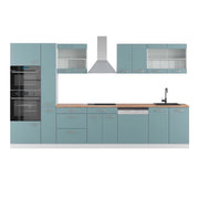 Vicco Cucina componibile Blu-grigio/bianco 350 cm con armadio alto, PL Rovere