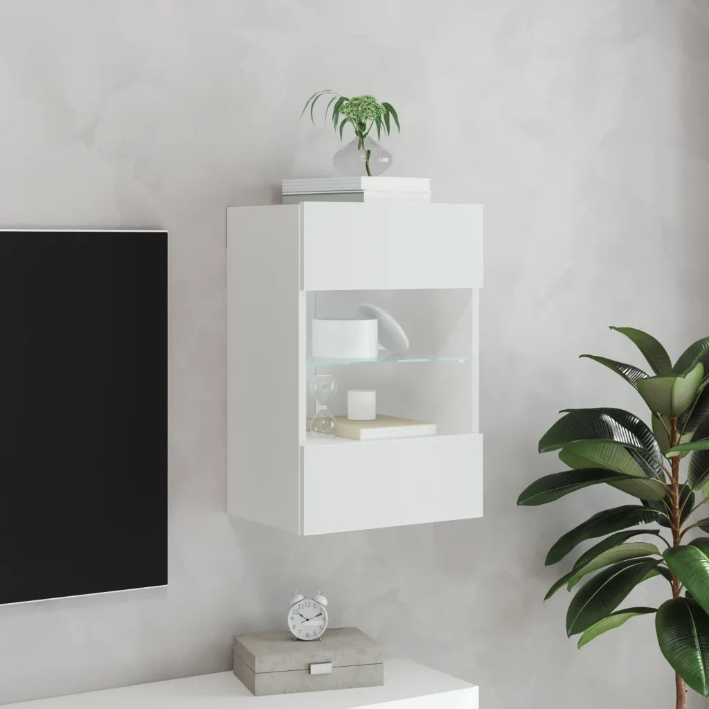 Mobile TV a Parete con Luci LED-Mobile TV a Muro Bianco 40x30x60,5 cm