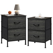 Comodino con 2 cassetti in tessuto ¨C zephmum ¨C Nero, Metallo