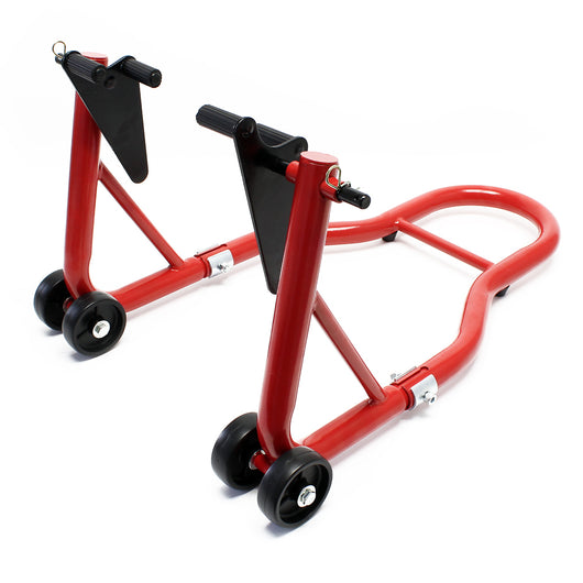 Cavalletto alzamoto anteriore sotto forcella, max 450 kg, con rotelle, per ruote anteriori 230–290 mm