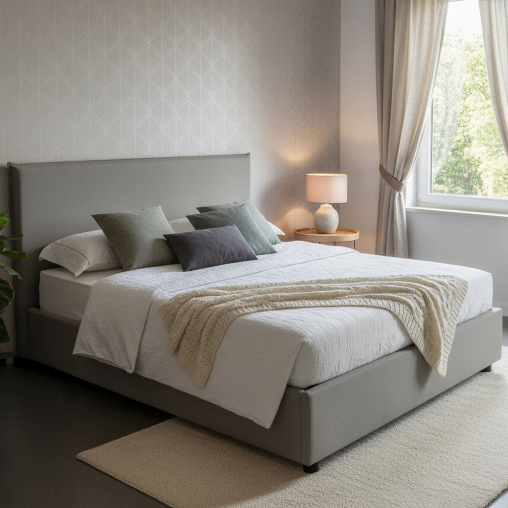 Letto matrimoniale Angelic, Letto contenitore con rivestimento in tessuto, Made in Italy, Apertura frontale, adatto per materasso cm 140x190, Grigio