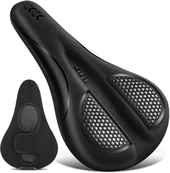 Sella per bicicletta con gel - Comforte aggiuntivo per sella per bicicletta per uomini e donne - Adatto per biciclette da stazione, da allenamento, da mountain bike, da strada e elettriche - Nero