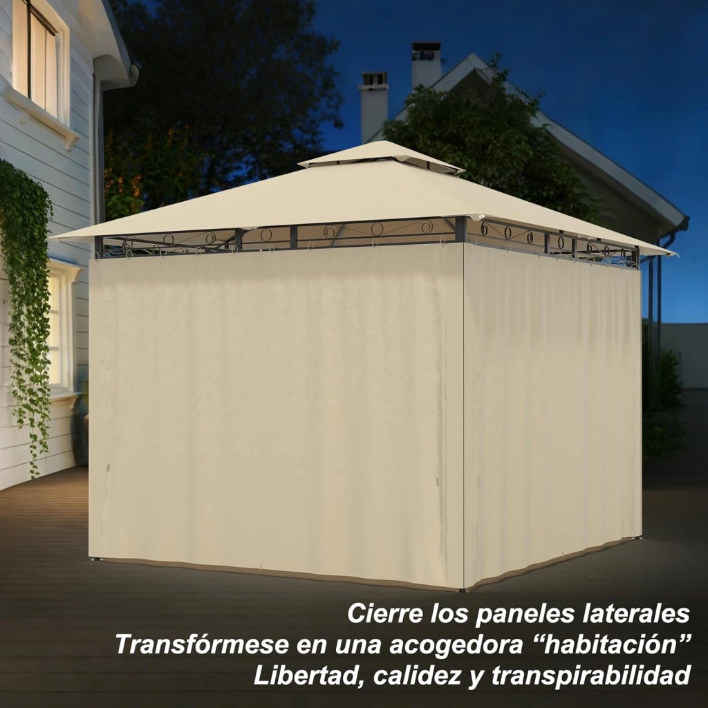 Gazebo da Giardino 3x3,Telo Gazebos 3x4 Impermeabile,Gazebo Esterno Resistente,Telaio in Metallo, Gazebos,Beige