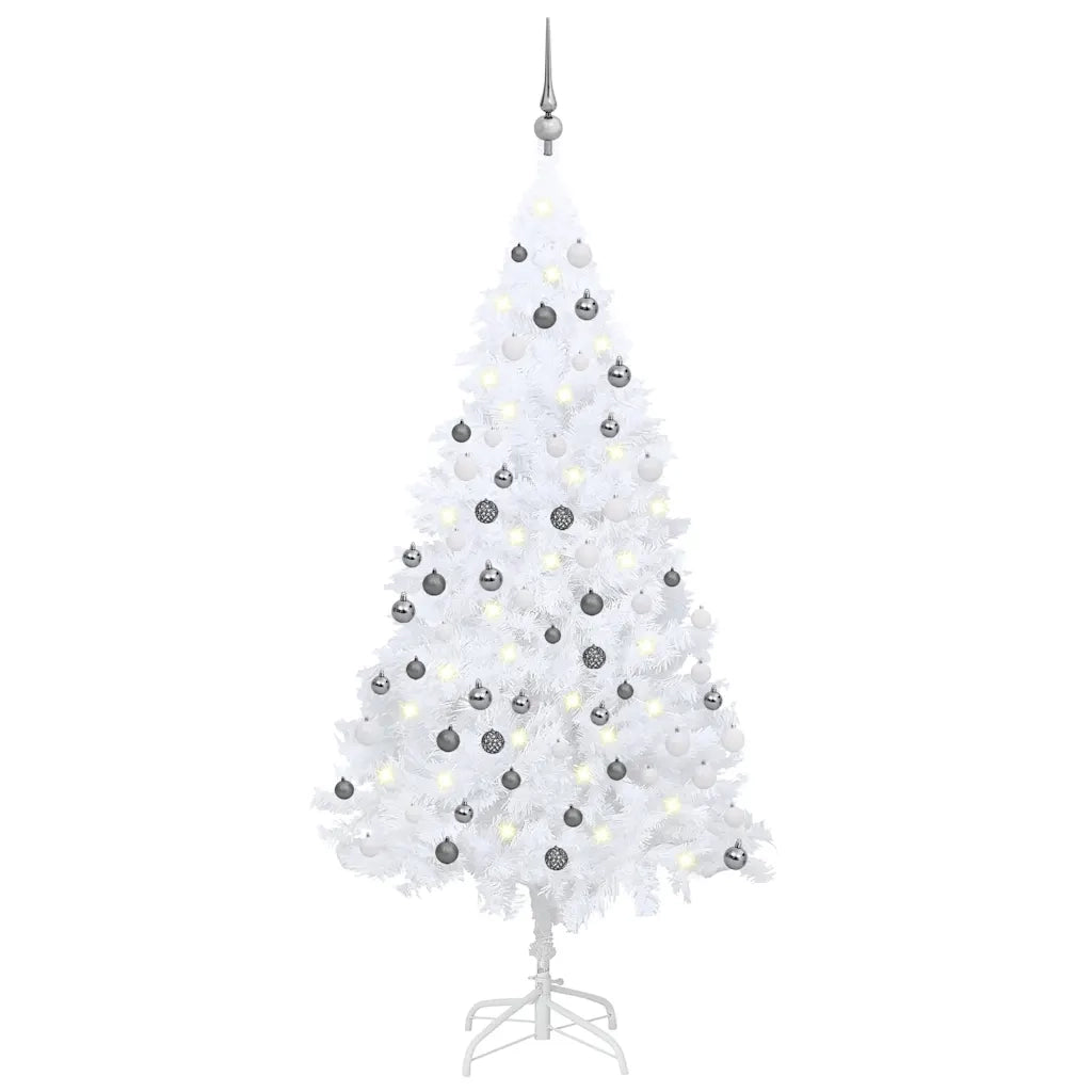 Albero di Natale Preilluminato con Palline Bianco 120 cm PVC 3077711