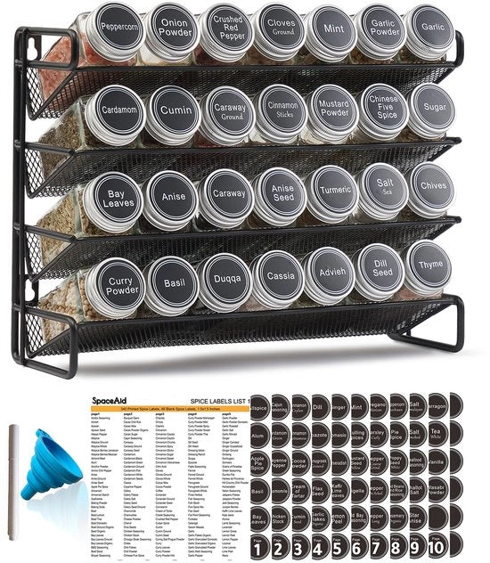 Organizzatore di erbe con 28 contenitori, 386 etichette, adatto per armadio, tavolo di lavoro, magazzino o installazione a parete