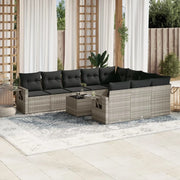 Set Divani da Giardino 11 pz con Cuscini in Polyrattan Grigio