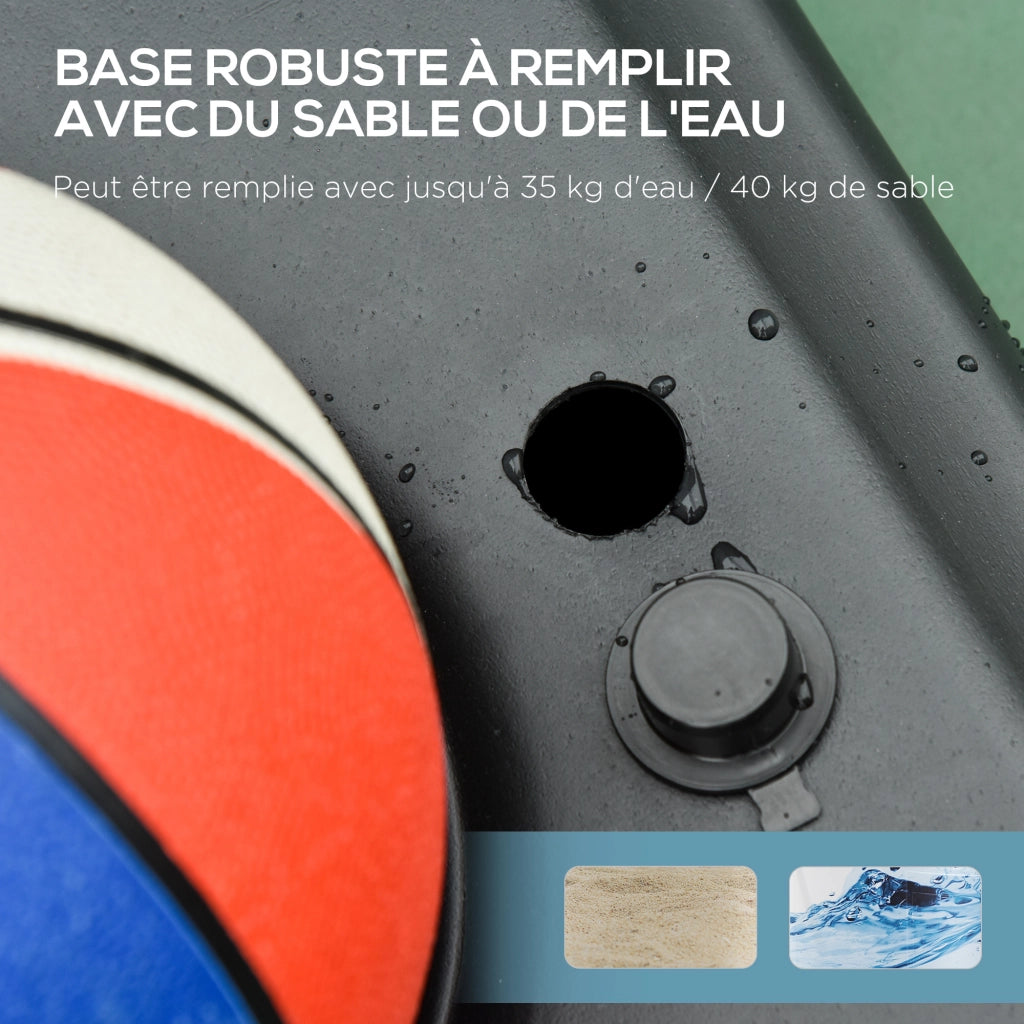 Panier de basket esterno con palo pannello, base zavorra su ruote altezza regolabile 2.1-2.6 m ¨C zephmum ¨C grigio