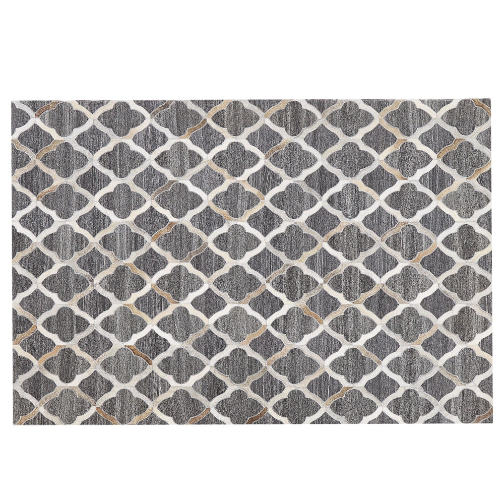 Tappeto tappetino Grigio e Beige Jacquard Pelle di vacchetta Motivo Geometrico Quadrifoglio Retro 140 x 200 cm