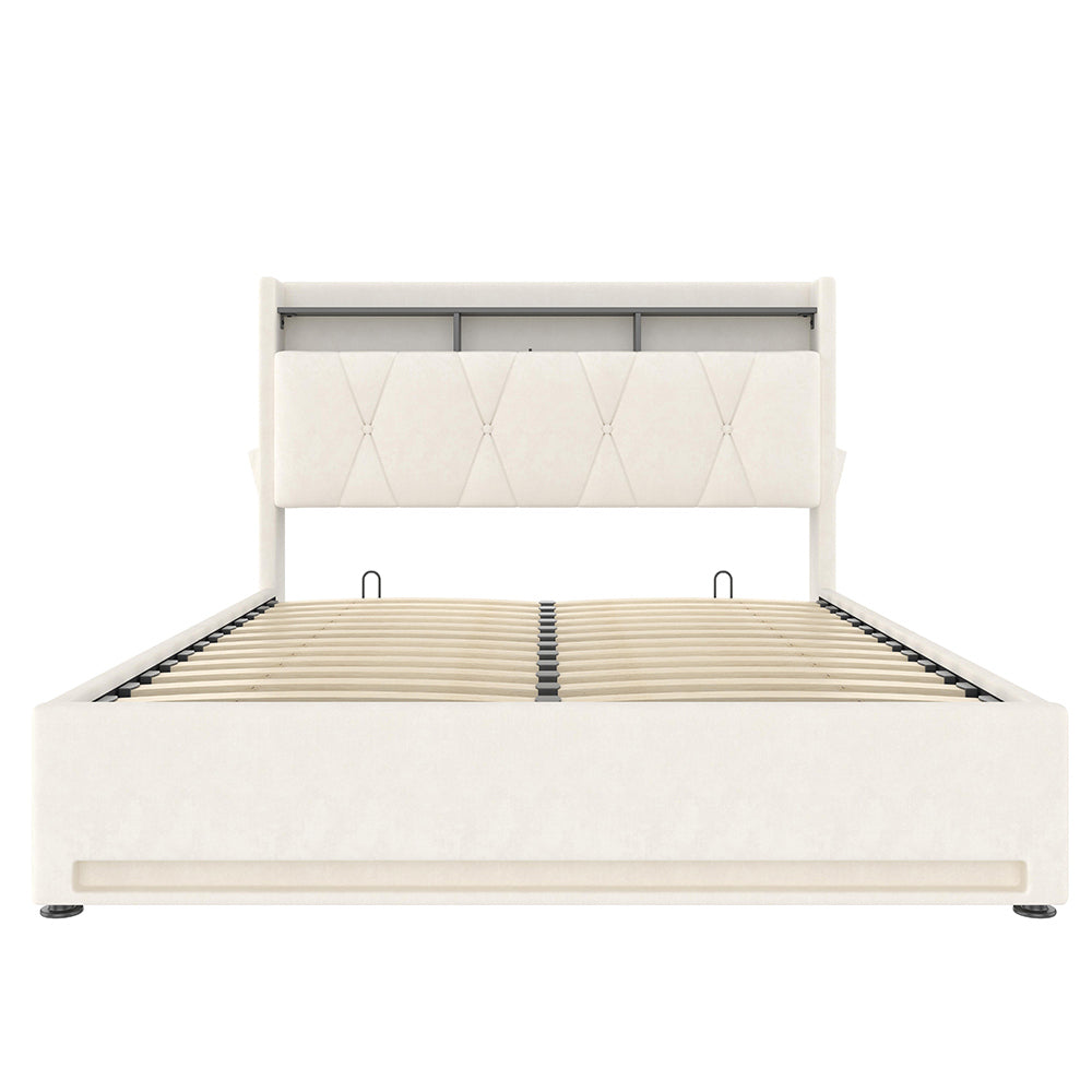 Letto 140x200cm imbottito - Xylo - beige USB-C idraulico LED