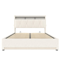 Letto 140x200cm imbottito - Xylo - beige USB-C idraulico LED