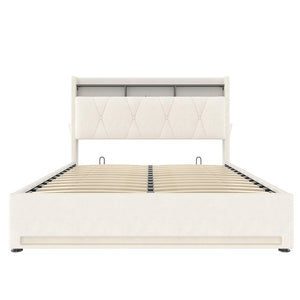 Letto 140x200cm imbottito - Xylo - beige USB-C idraulico LED