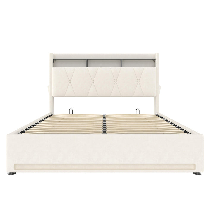 Letto 140x200cm imbottito - Xylo - beige USB-C idraulico LED