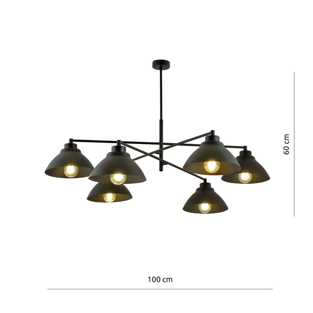 Lampadario loft Maverick 6 luci nero metallo 100cm Emibig
