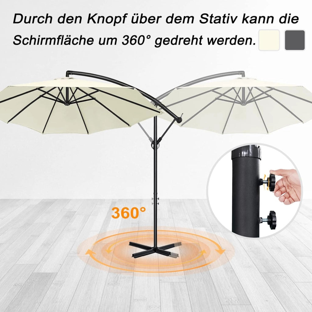 Ombrellone parasole con manovella, in alluminio, ombrellone da giardino, balcone, con supporto, protezione dai raggi UV, terrazza, giardino, spiaggia