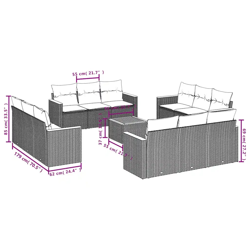 Set Divani da Giardino 13 pz con Cuscini Grigio in Polyrattan 3225844