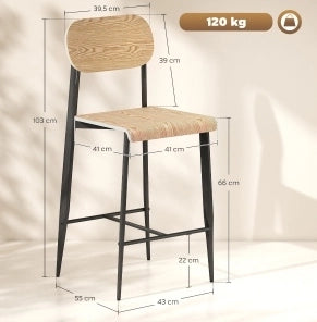 Sgabello bar 43x55x103 cm con poggiapiedi; facile da montare; acciaio; naturale