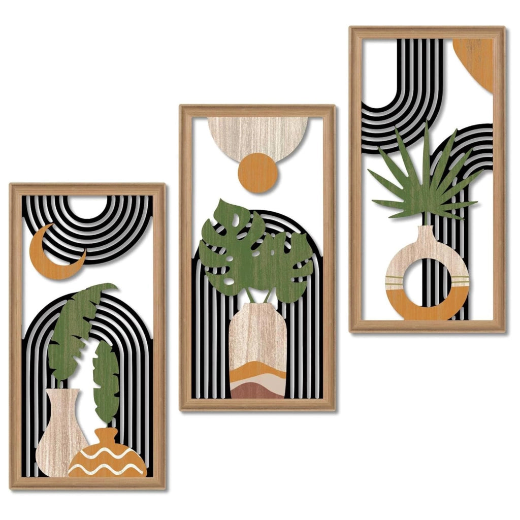 Set di 3 decorazioni da parete in legno boho con foglie