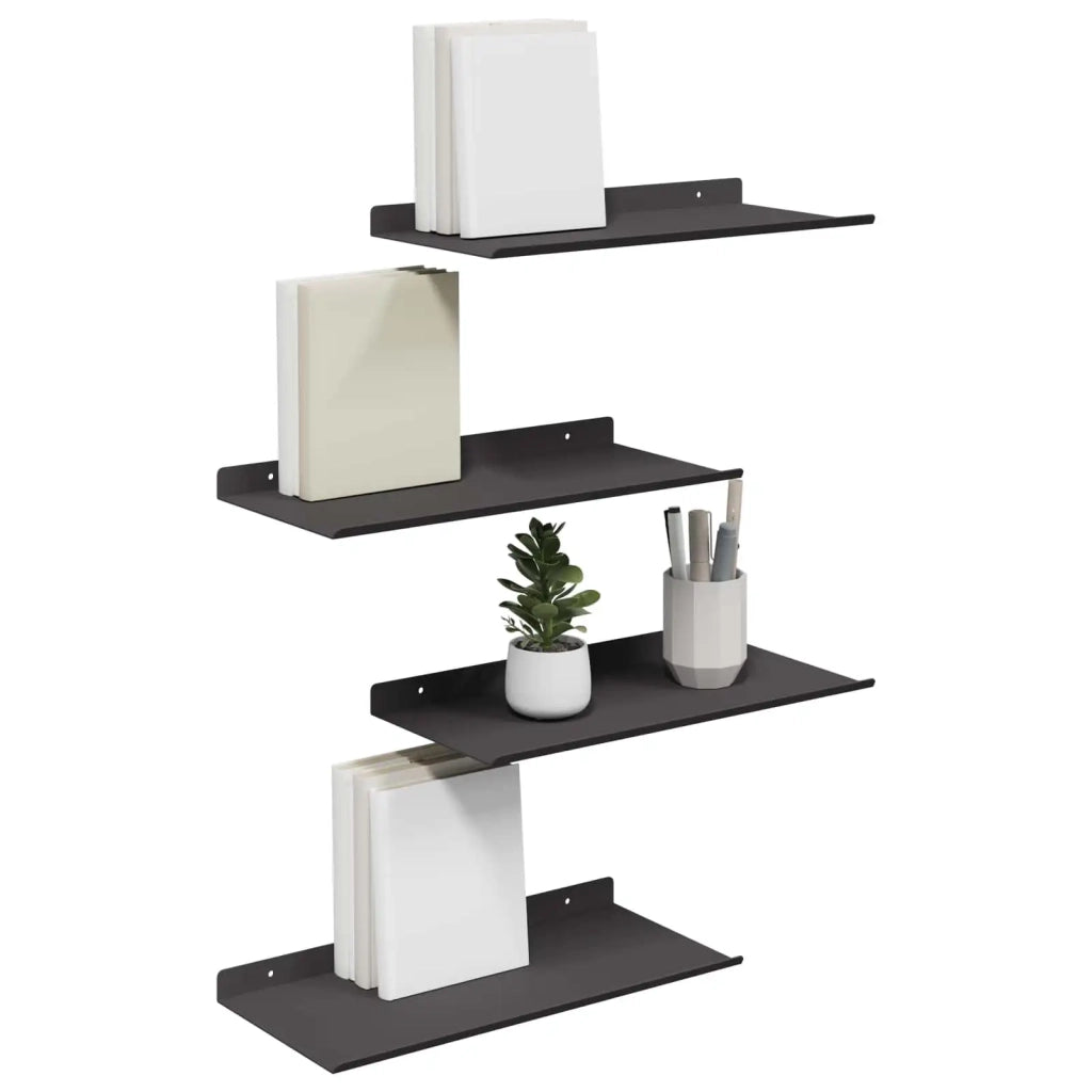 Mensola sospesa 4 pcs Nero 40 x 18 x 2,5 cm Acciaio