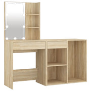Toeletta | Tavolo da Trucco LED con Armadietto in Legno Multistrato Rovere Sonoma